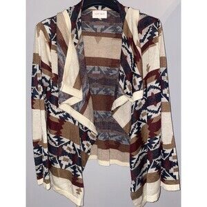 Under Skies Women’s S Boho Southwestern Aztec Drape Open Lightweight Cardigan